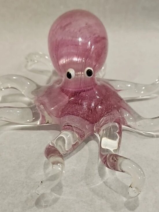 Other - Murano Style Handblown Art Glass Octopus Paperweight Figurine Pink Clear Large